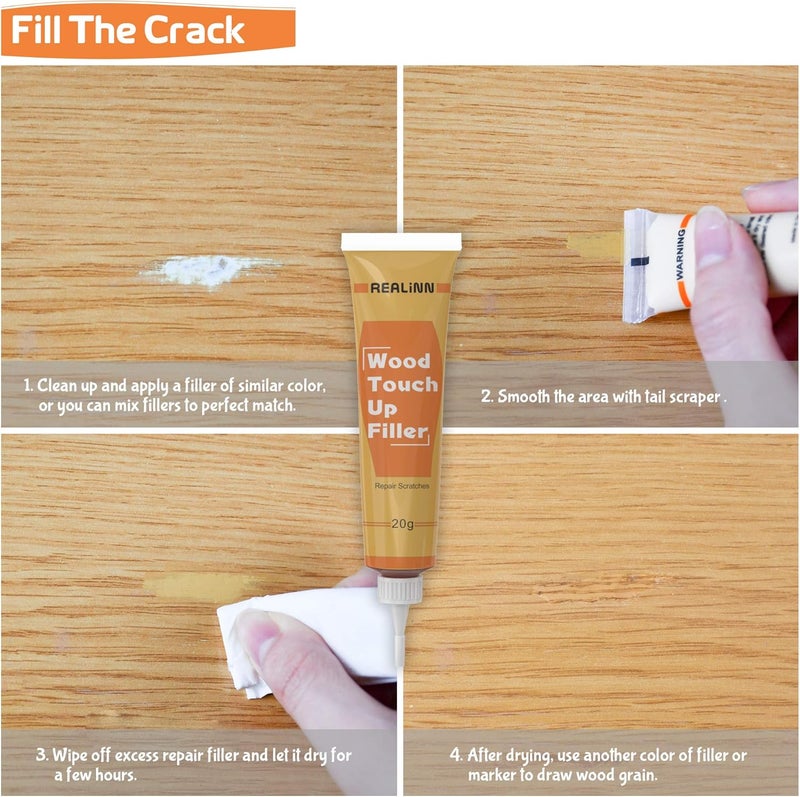 REALINN Wood Furniture Repair Kit- Set of 28 - Touch Up Markers, Fillers with Wood Putty - Repair Scratch, Cracks, Hole, Discoloration for Wooden Door, Floor, Table, Cabinet - Image 4